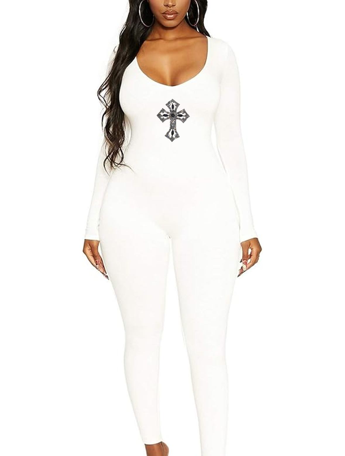 Women's Rhinestone Cross Bodysuit