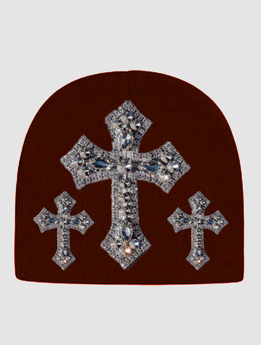 Cross Rhinestone Beanie Burgundy