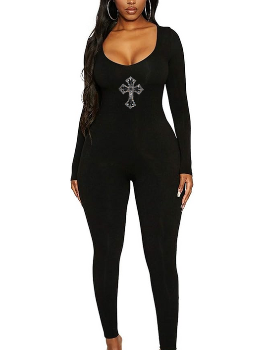 Women's Rhinestone Cross Bodysuit